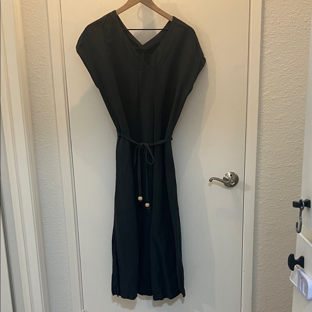 Giordano Ladies Linen Tie-Waist Dress – Dark Teal – Size 1 (Approx. US XS-S)
